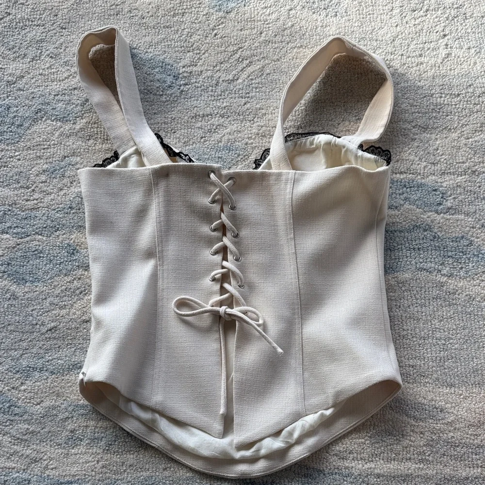 Reformation Cream Bustier with Black Lace Accent - Picture 4 of 7